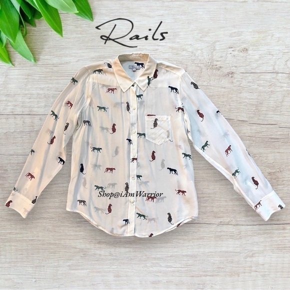 Rails colorful cat print long sleeve collared viscose top *shop@iamwarrior - Picture 10 of 15